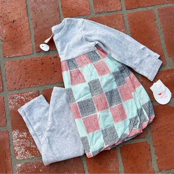 Nordstrom Plaid Baby Outfit with Gray Top and Pants - Picture 1 of 3